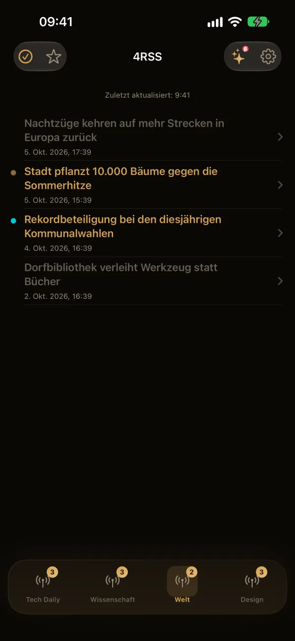 4RSS — Vier Feeds in der unteren Leiste