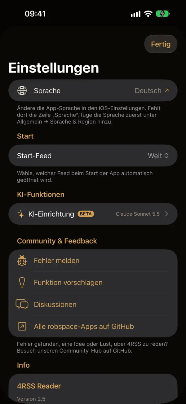 4RSS — Einstellungen