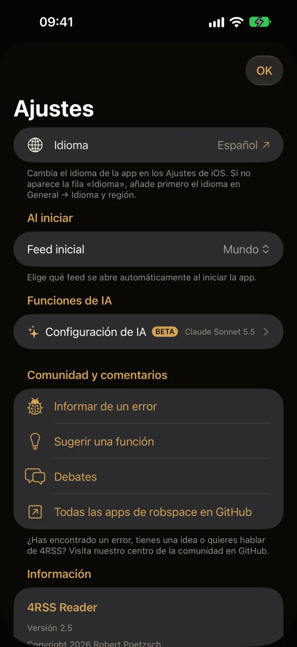 4RSS — Ajustes