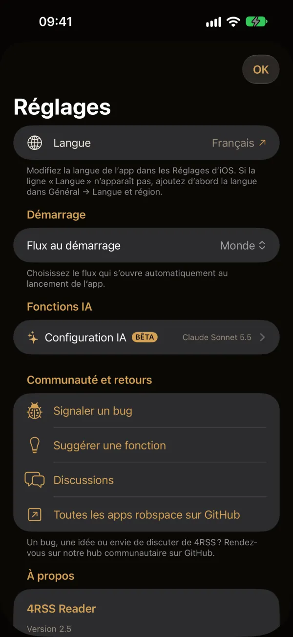 4RSS — Réglages